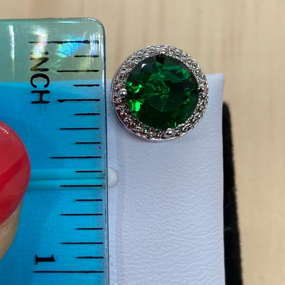 Gold Plated Green CZ Stud Earrings - Picture 3 of 4